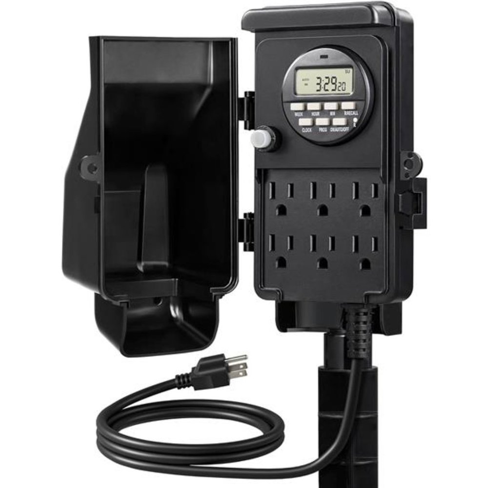 DEWENWILS Outdoor Digital Power Strip Timer, Waterproof 6 Outlet, Black